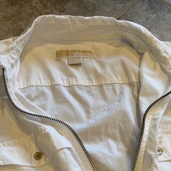 Michael Kors full zip collared long sleeve white top small stretch cotton - Picture 6 of 9
